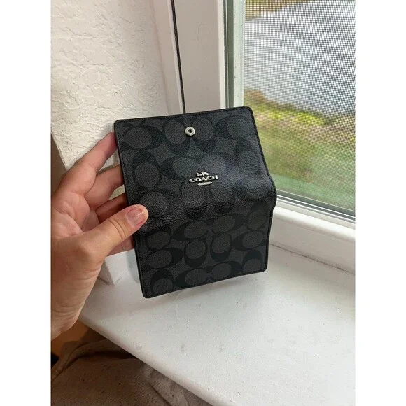 Coach F23553 Signature Monogram Medium Corner Zip Wallet in Black and Gray - Picture 11 of 12